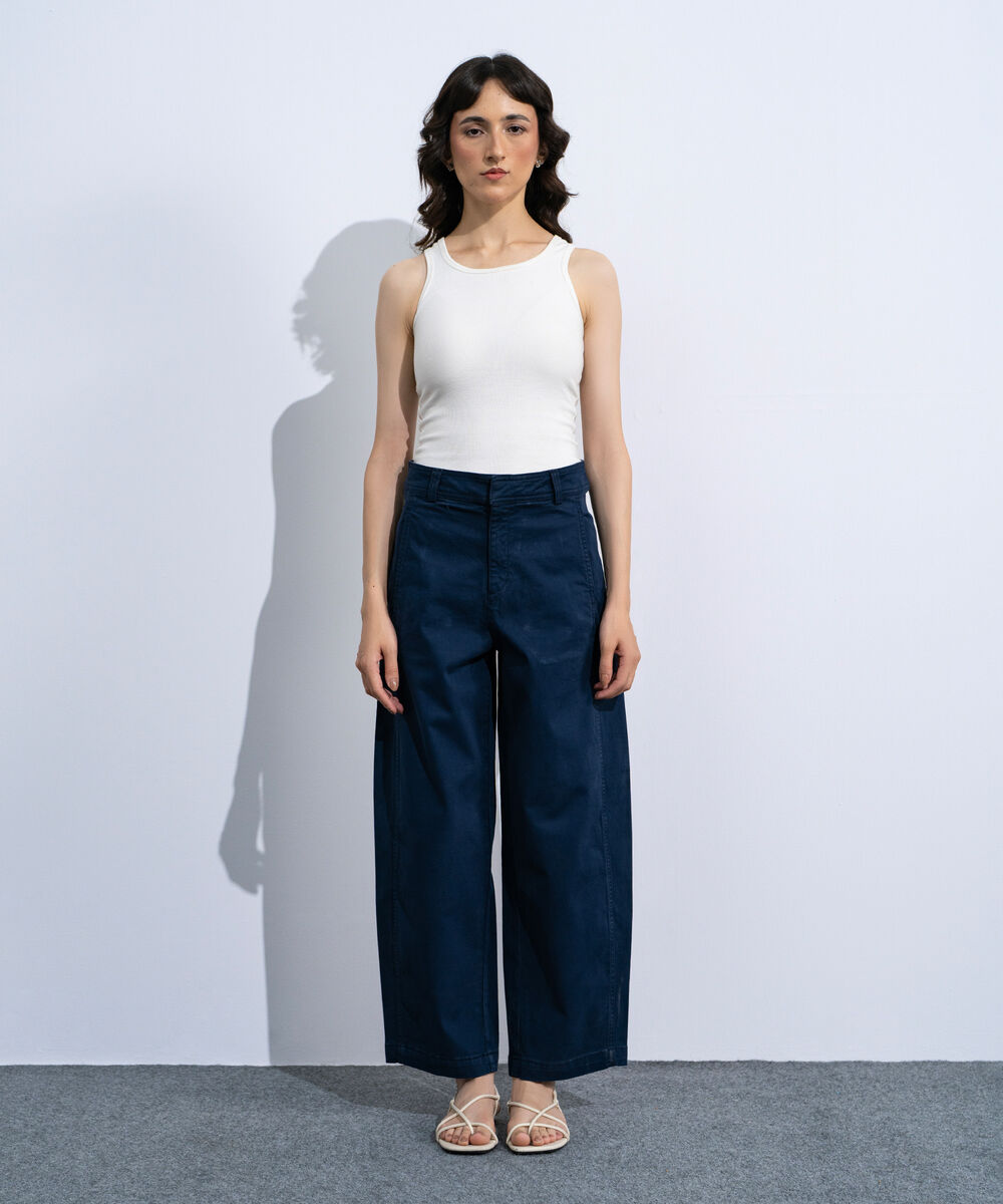 Women's Navy Barrel Fit Chino Trousers