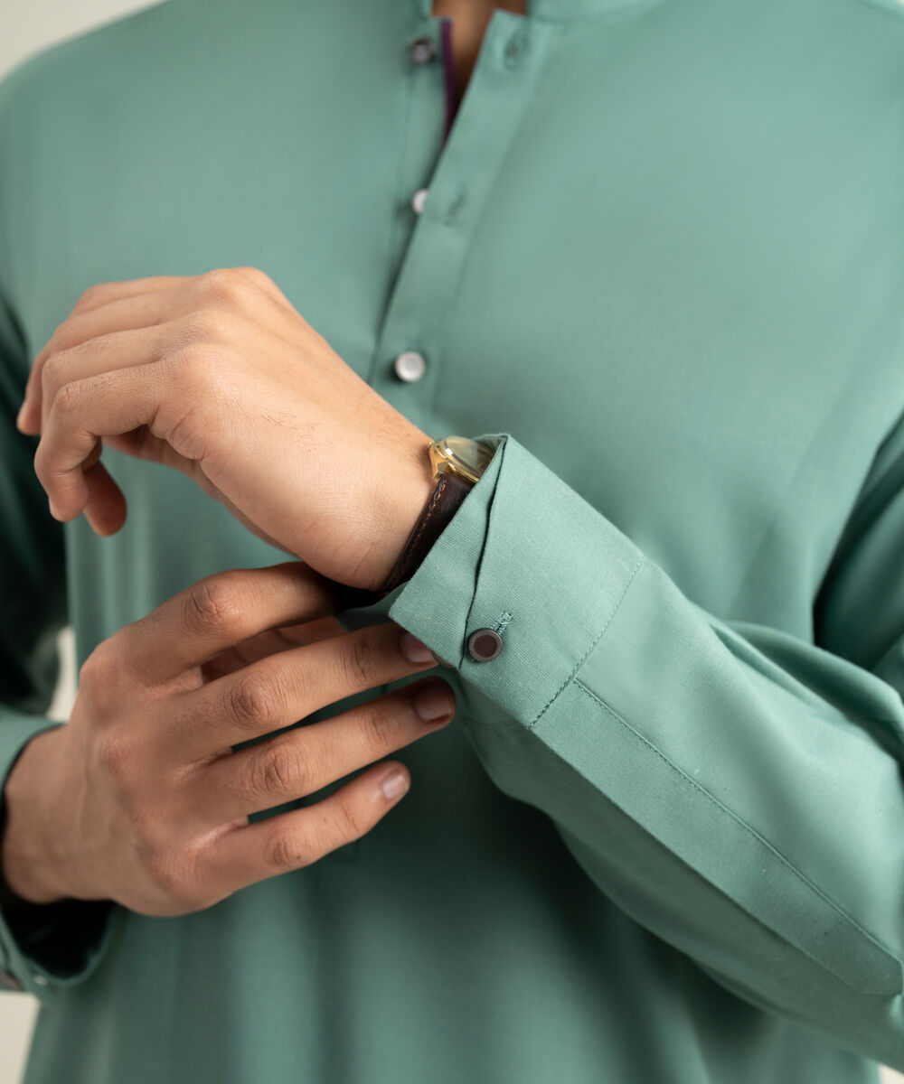 Men's jade Blended Linen Kameez Shalwar