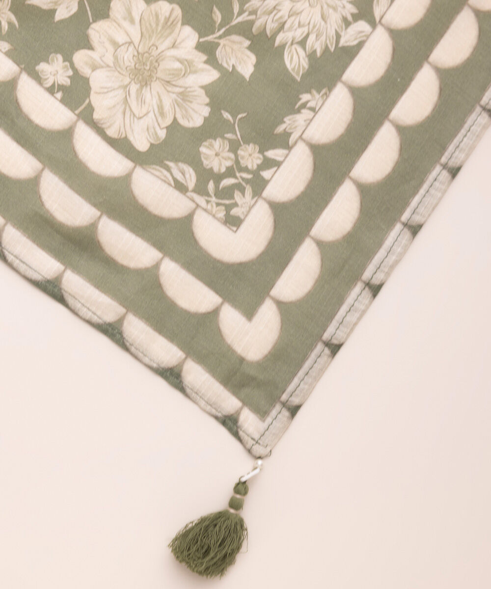 Textured Voile Green Printed Dupatta