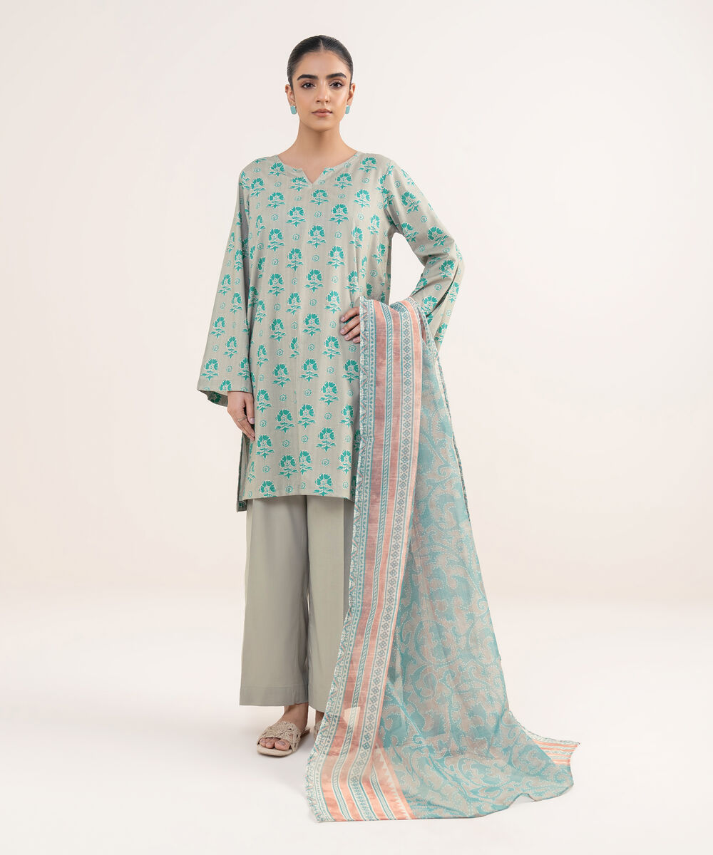 Women's RTW Lawn Viscose Grey Printed A-Line Shirt