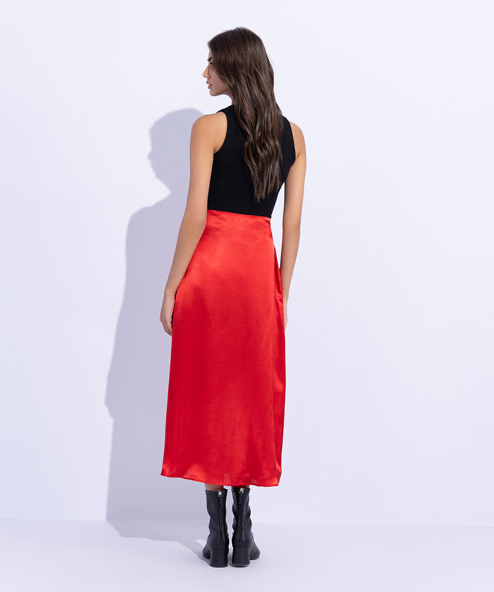 Woman - Red Satin Skirt