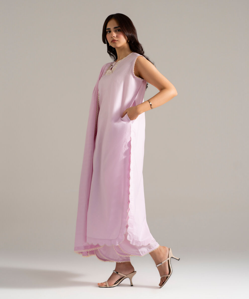 Women's RTW Cambric Printed Pink 3 Piece Suit
