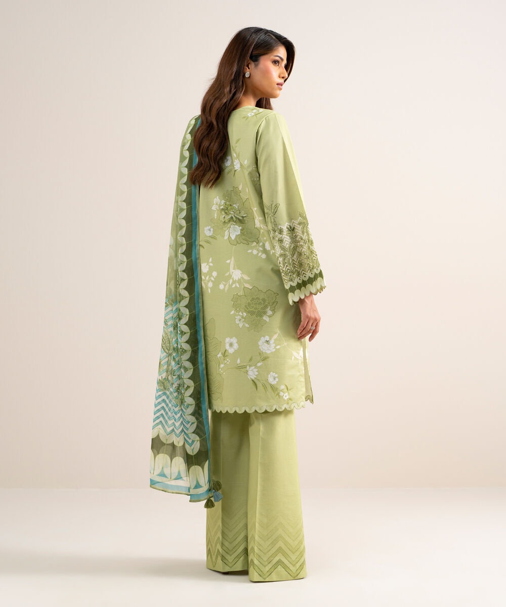 Women's Unstitched Lawn Printed Green  3 Piece Suit