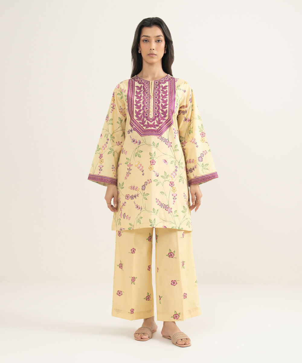 Women's RTW Crosshatch Embroidered Yellow Straight Shirt