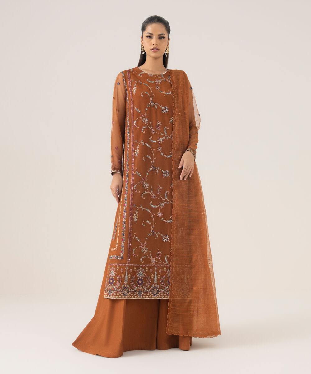 Women's Unstitched Blended Net Dyed Three Piece Suit