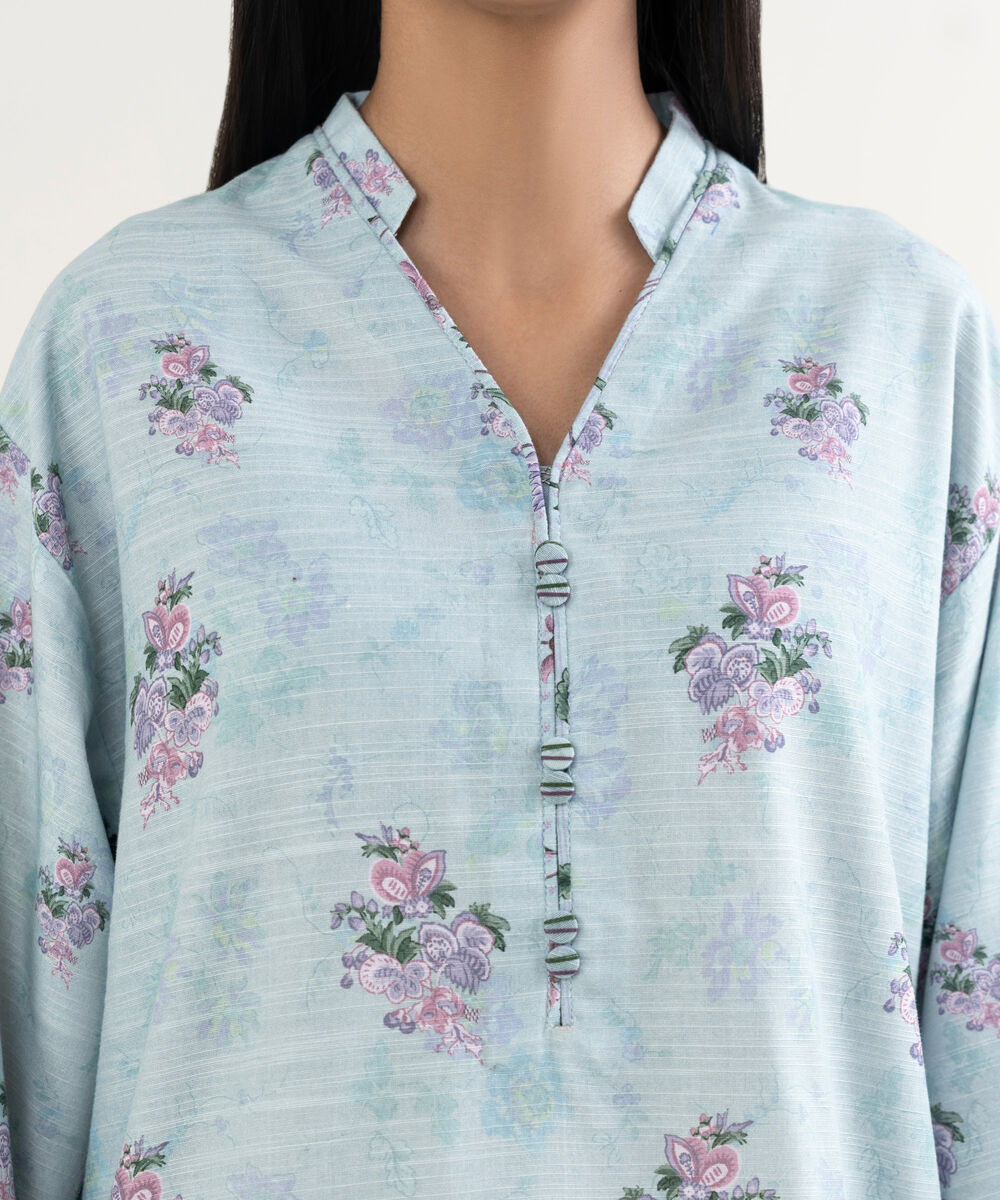 Women's Unstitched Printed Khaddar Light Aqua 3 Piece Suit