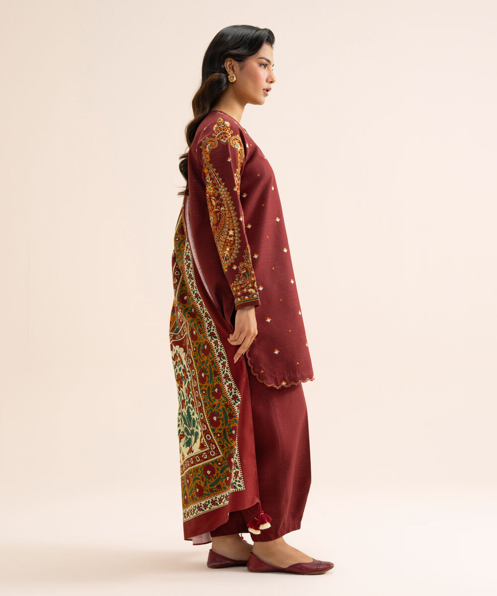 Women's Unstitched Light Khaddar Embroidered Multi 3 Piece Suit