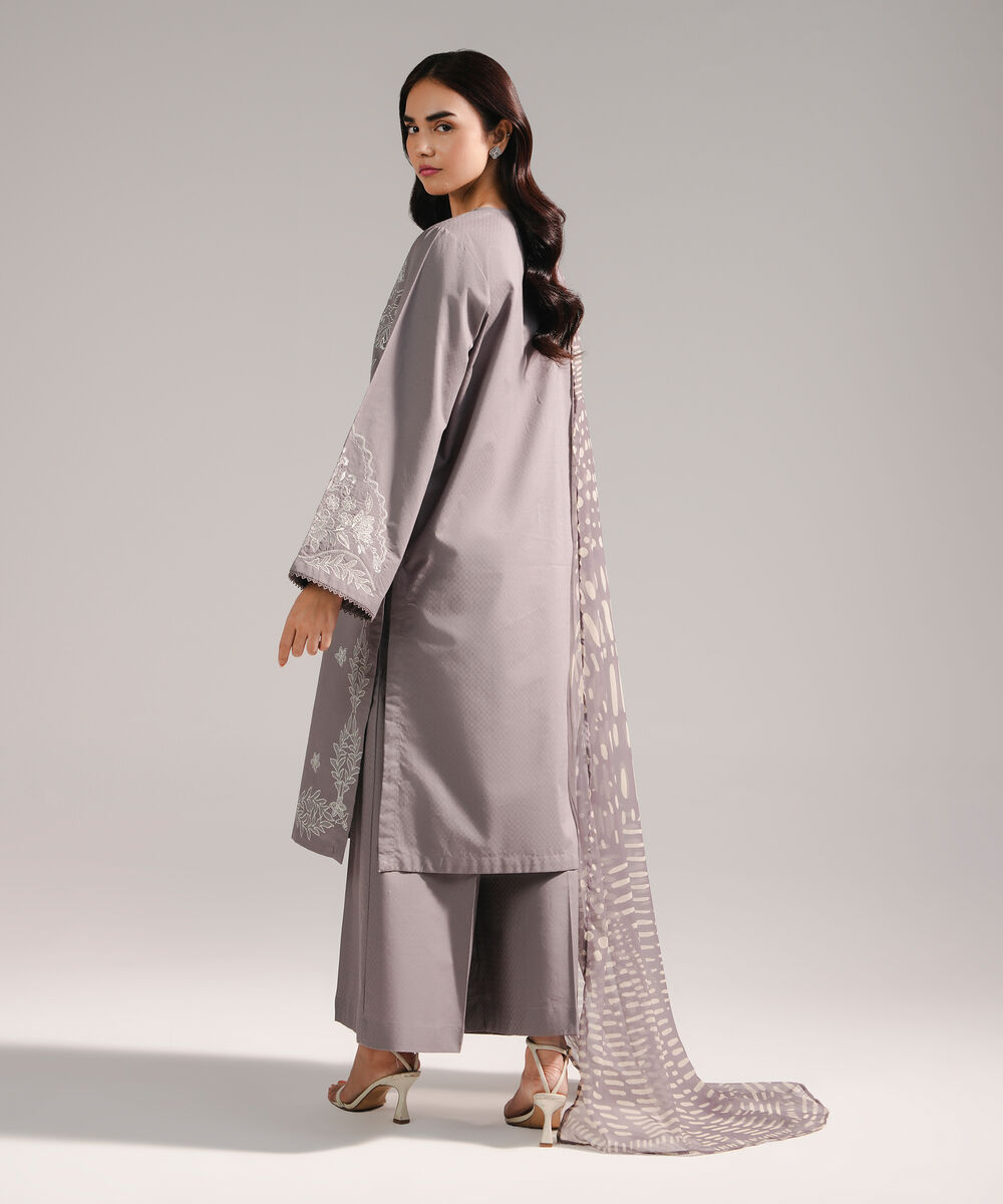 Women's RTW Dobby Embroidered Grey 3 Piece Suit