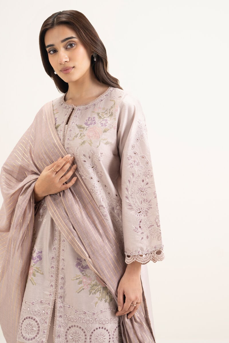 3 Piece - Embroidered Cotton Net Suit