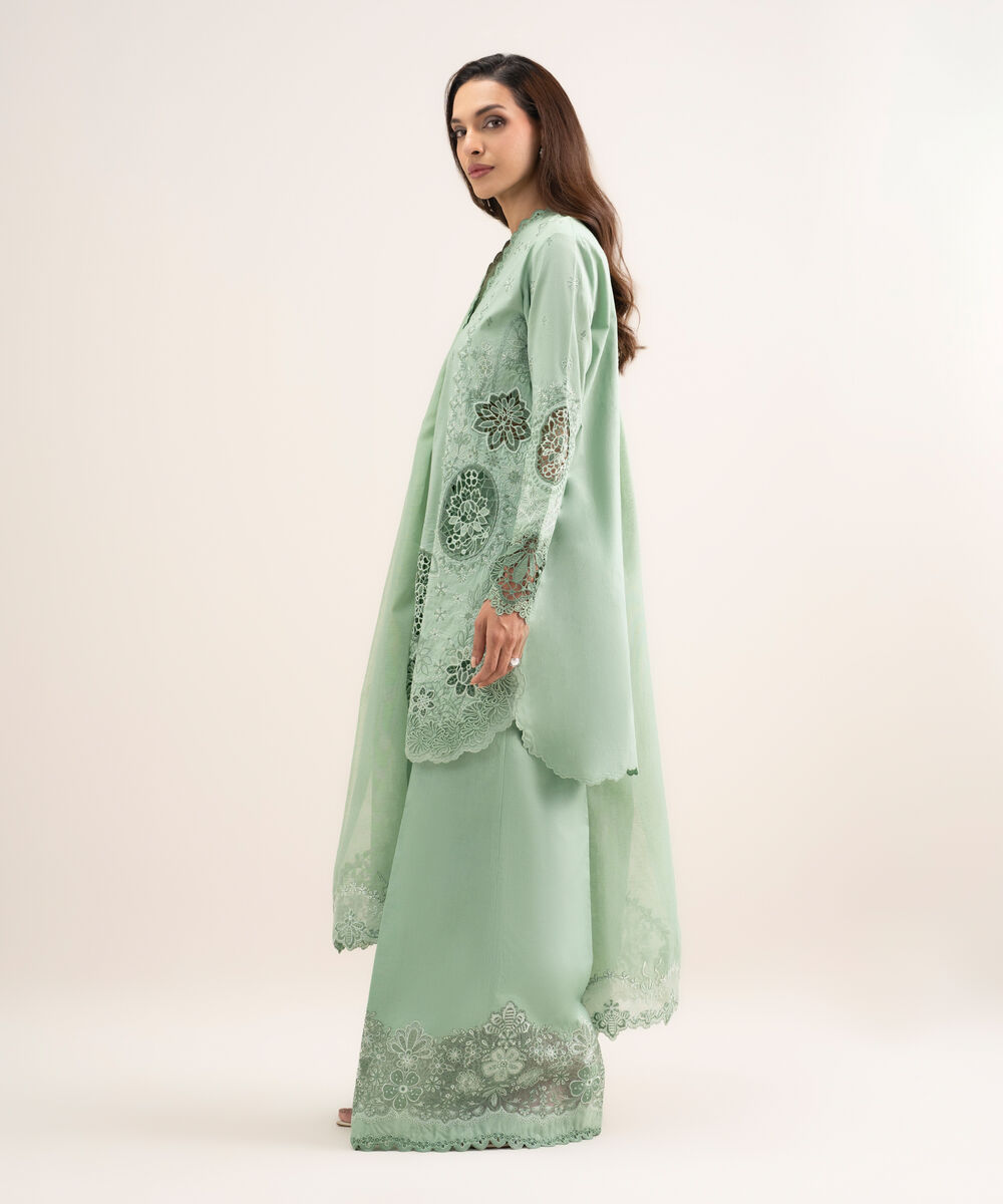 Women's Unstitched Lawn Embroidered Green 3 Piece Suit