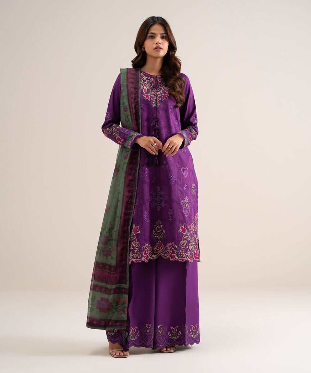 3 Piece - Embroidered Jacquard Suit