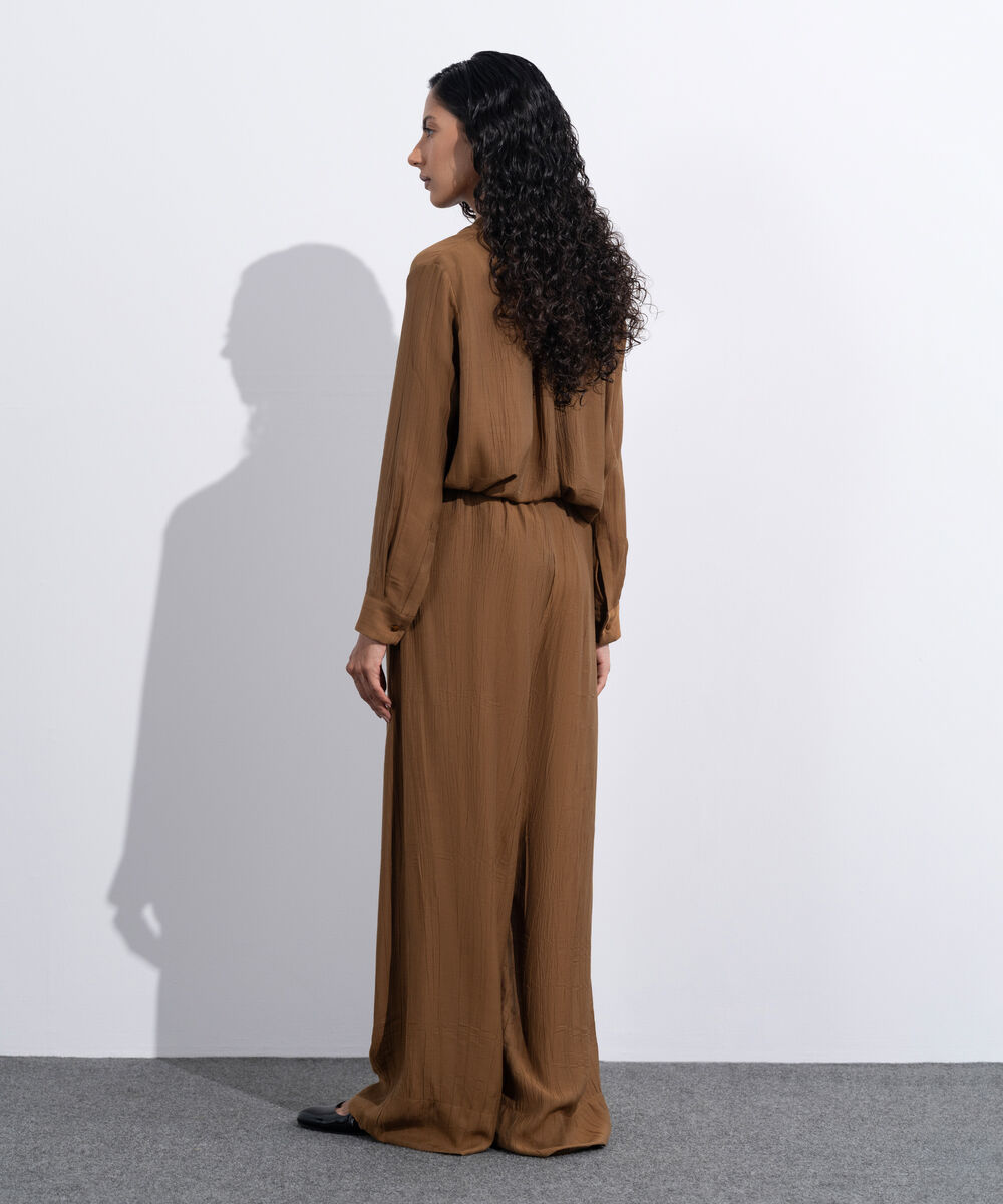 Women's Western Wear Brown Textured Wide-Leg Trousers