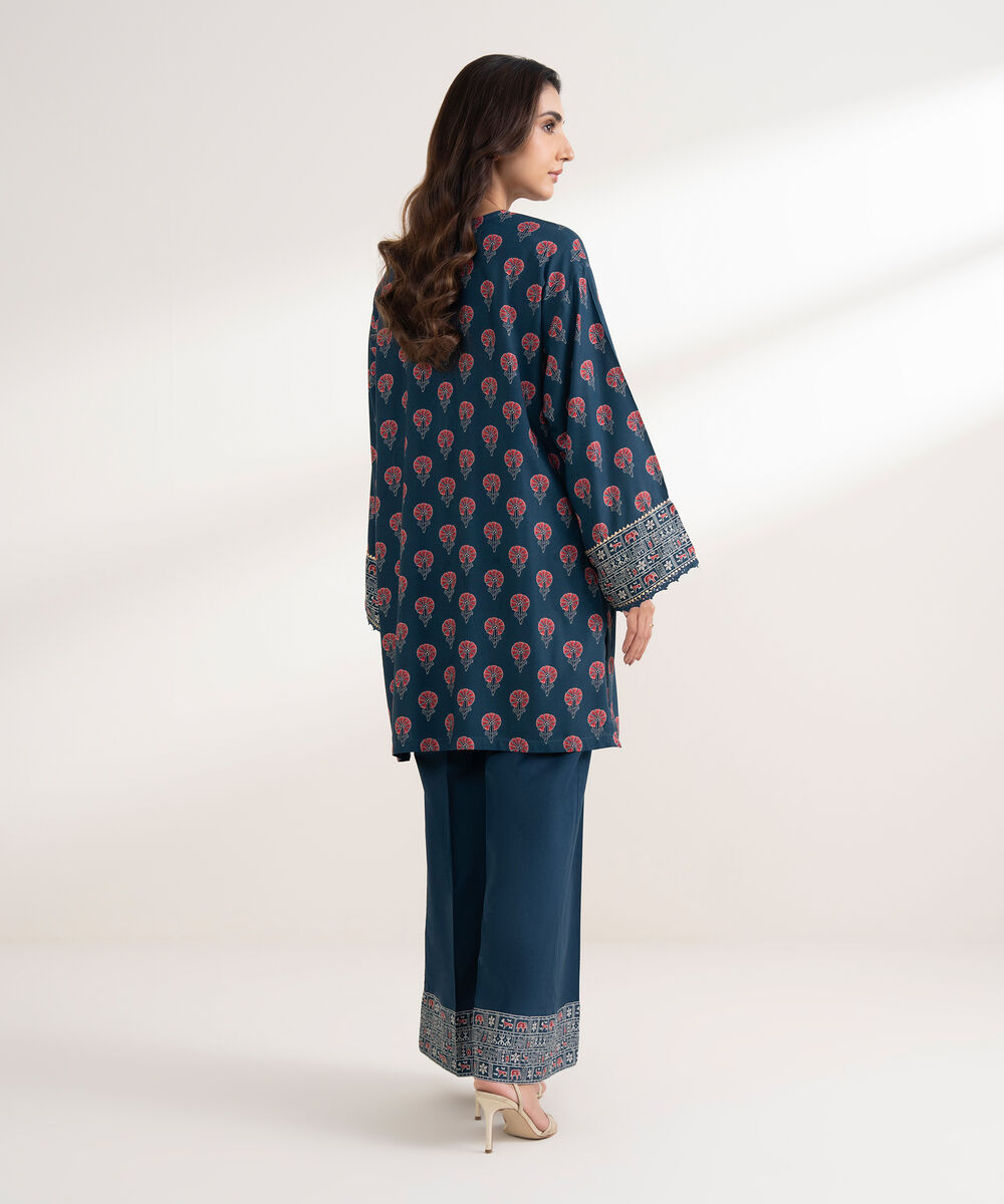Women's RTW Viscose Linen Printed Boxy Blue Shirt