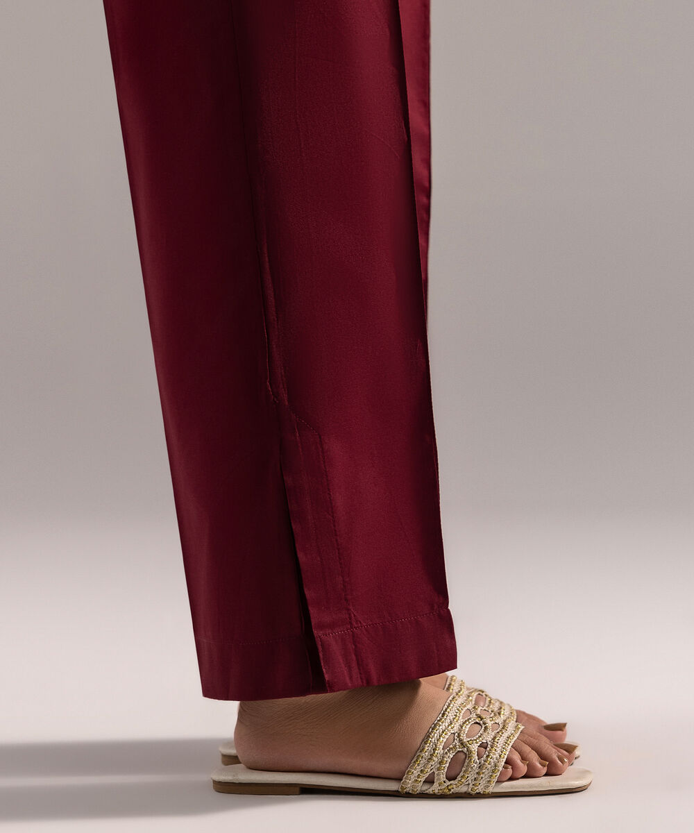 Women's RTW Cambric Solid Maroon Straight Pants