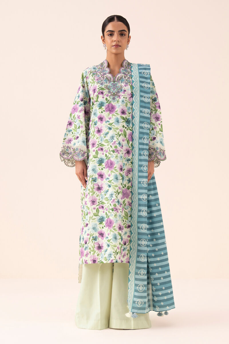 3 Piece -  Embroidered Cotton Suit