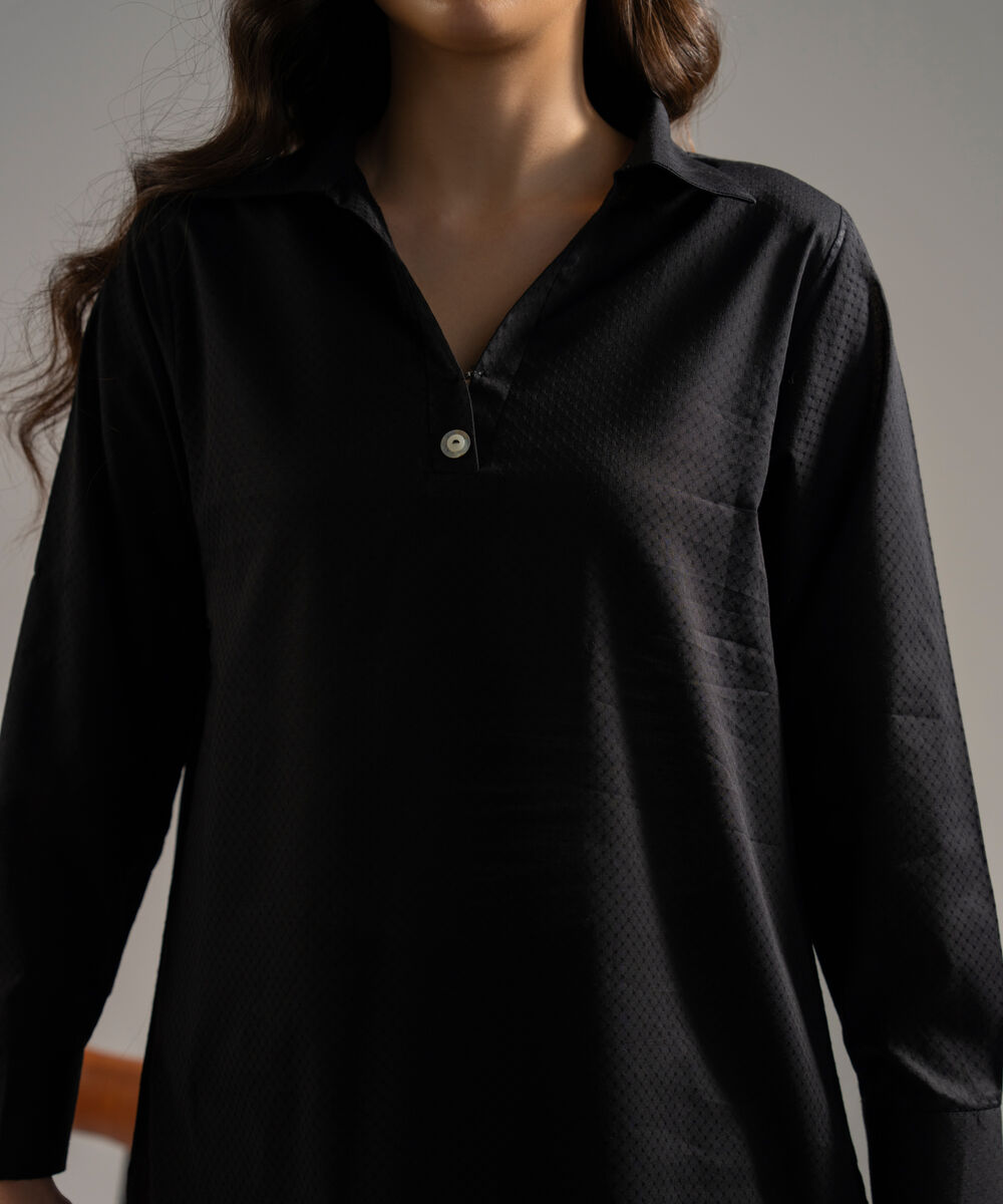 Women's RTW Dobby Solid Black Straight Shirt