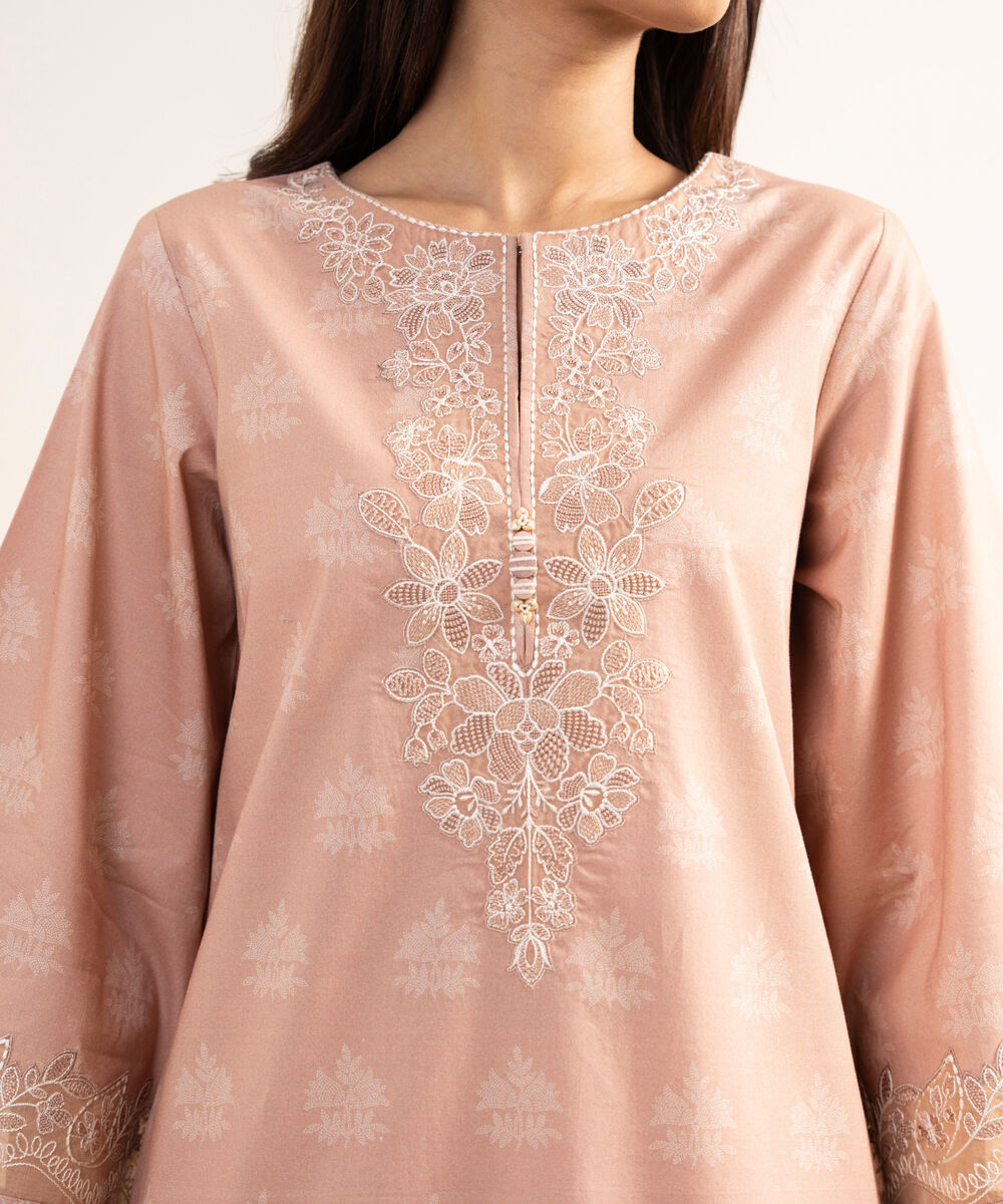 Women's Unstitched Lawn Embroidered Pink 3 Piece Suit