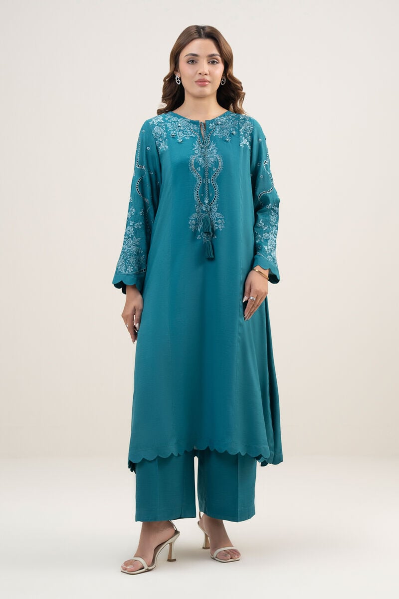 2 Piece - Embroidered Raw Silk Suit