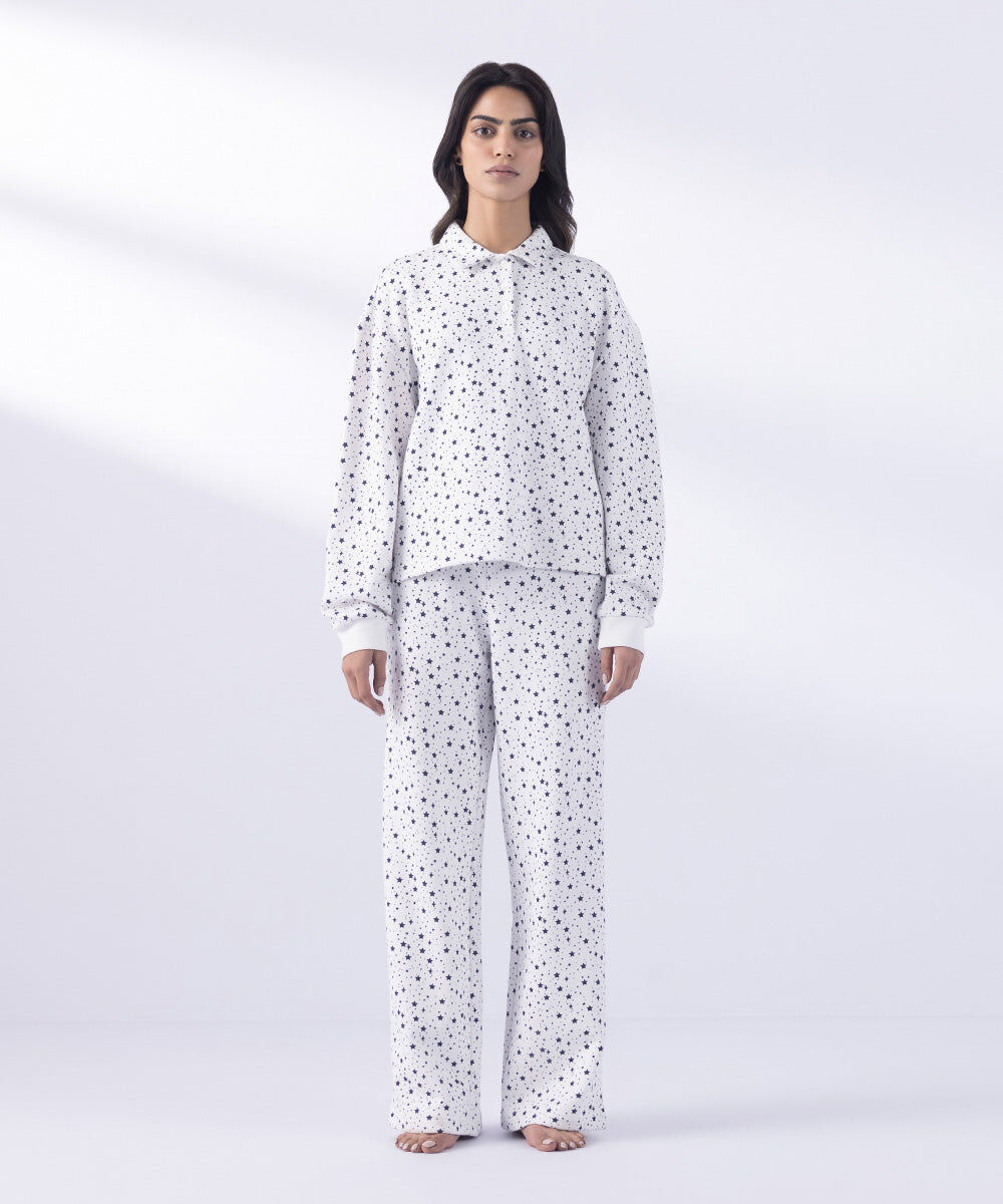 Woman - White Printed Henley Shirt