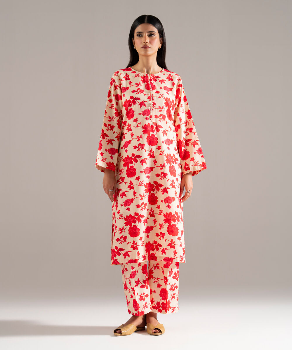 Women's RTW Khaddar Printed Off White 2 Piece Suit