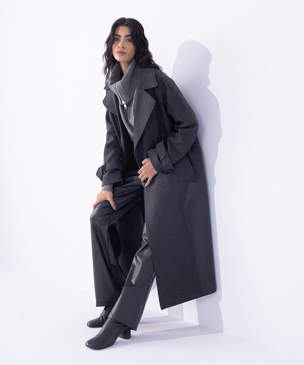 Double Breasted Long Coat Woman - Grey Double Breasted Long Coat