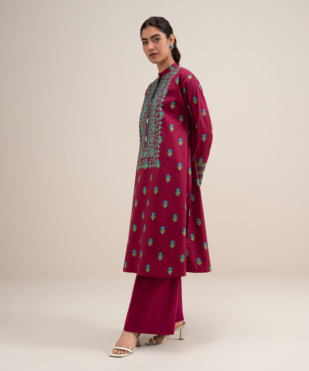 Women's Unstitched Lawn Embroidered Red 2 Piece Suit