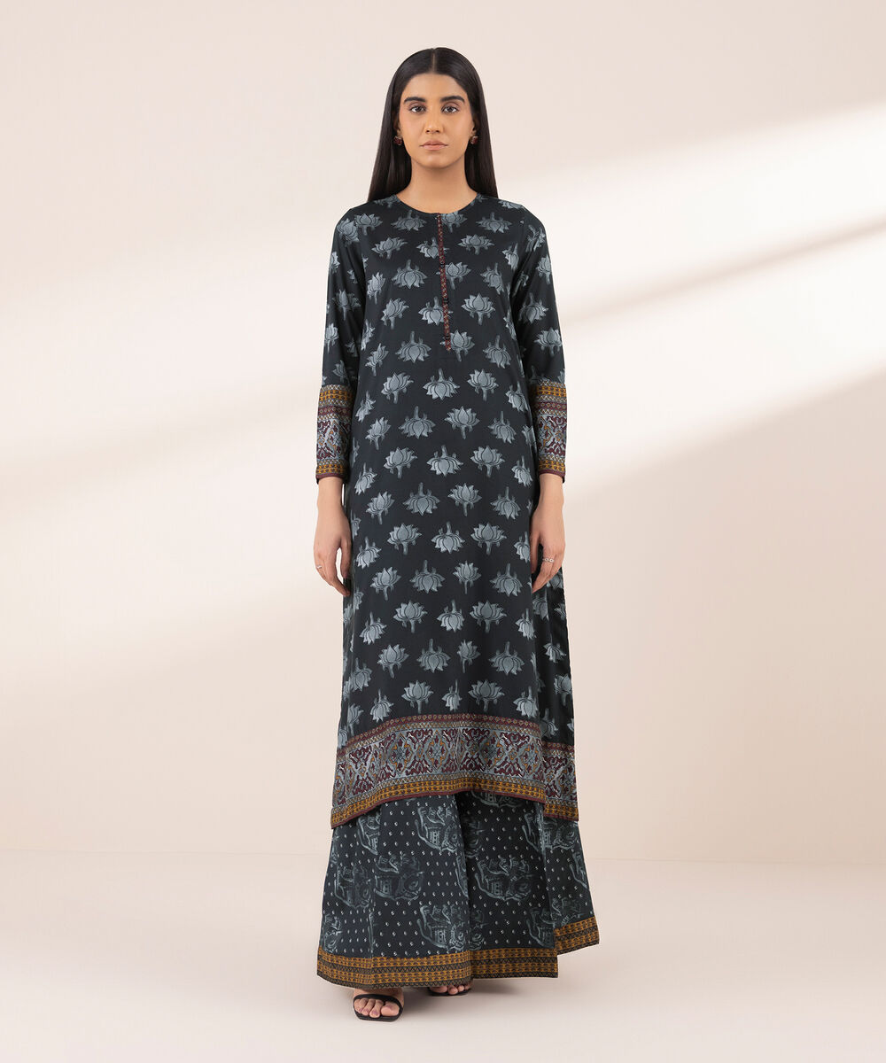 Women's RTW Arabic Lawn Black Printed A-Line Shirt