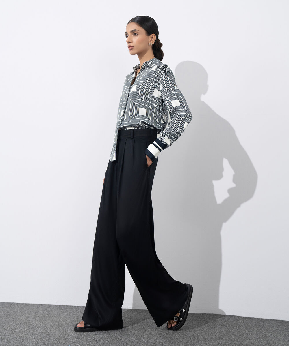 Women's Western Wear Black Tailored Wide Leg Pleated Pants