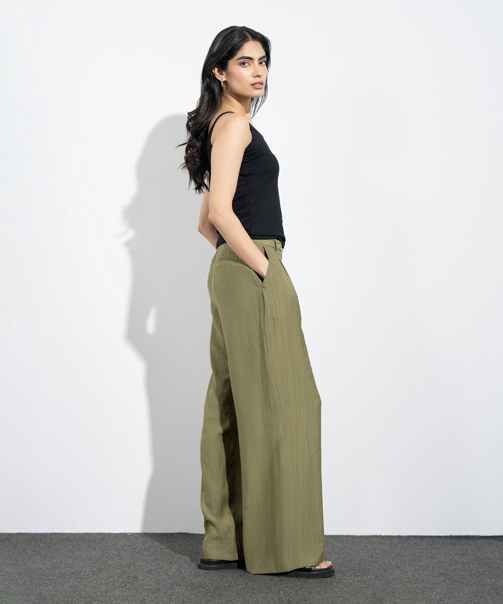 Women's Western Mustard Straight-Fit Textured Trouser