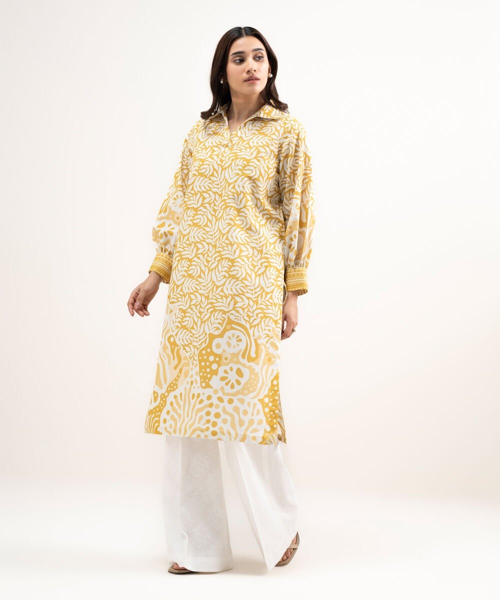 Women's Unstitched Lawn Printed Yellow Shirt