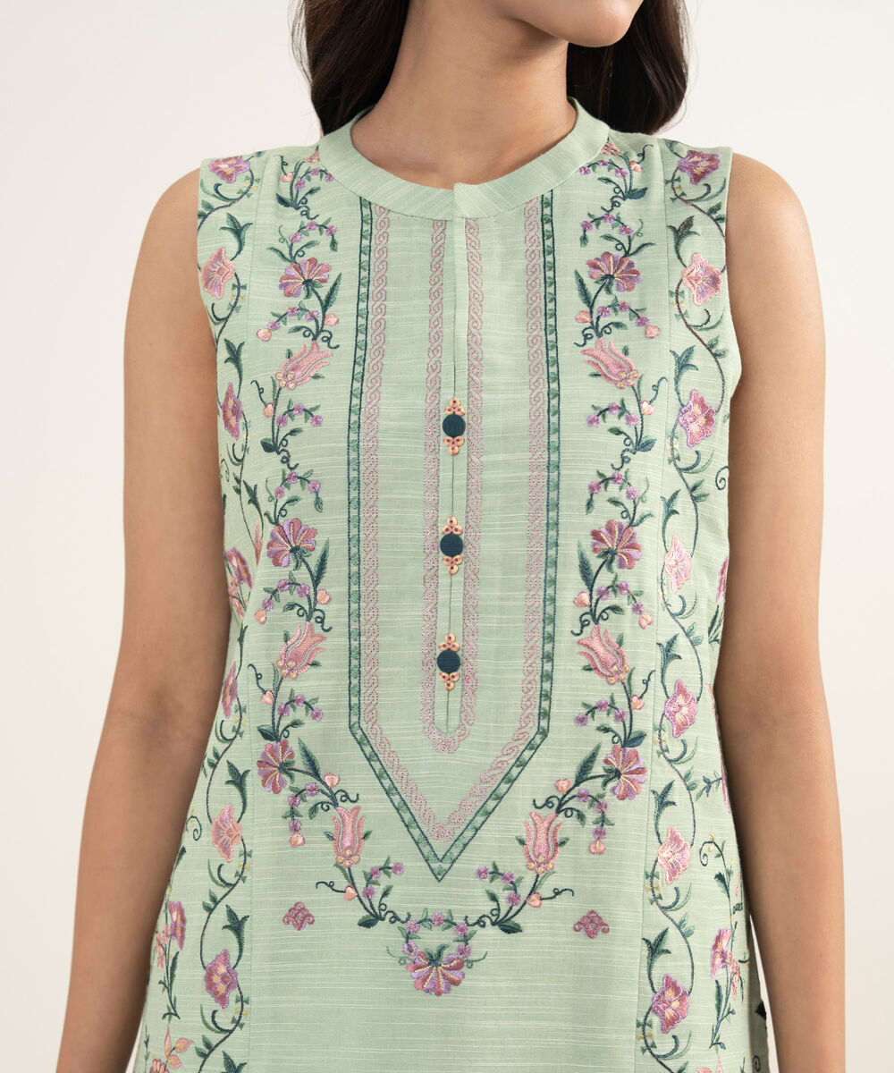 Women's Unstitched Zari Khaddar Light Green 3 Piece Suit