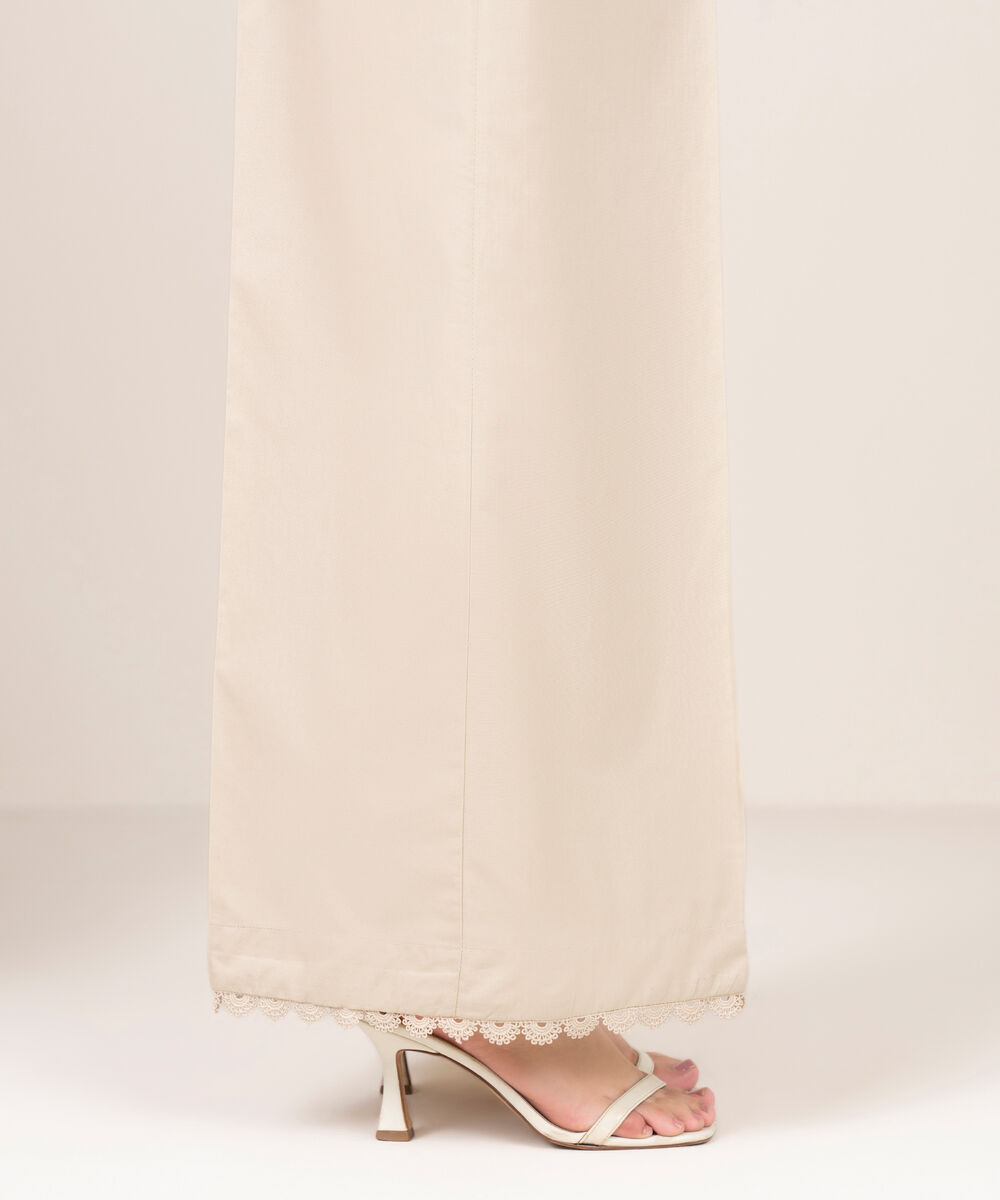 Women's RTW Viscose Linen Solid Beige Flared Pants