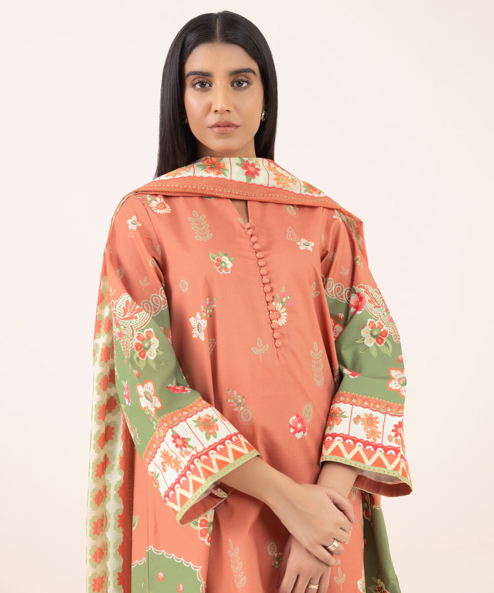 Women's Unstitched Cotton Printed Three Piece Suit