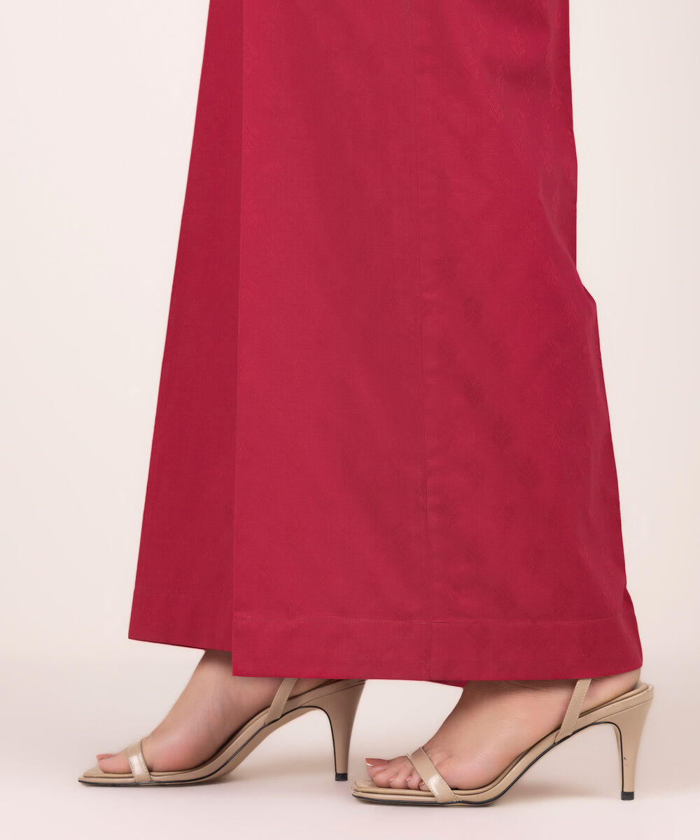 Women's RTW Self Jacquard Solid Red Culottes