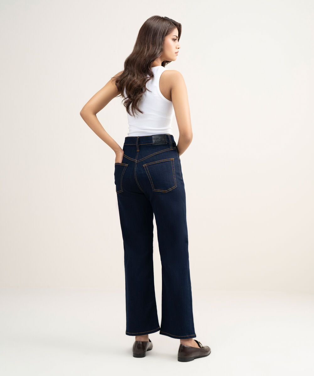 Women's Western Wear Blue High Rise Ankle Straight Jeans