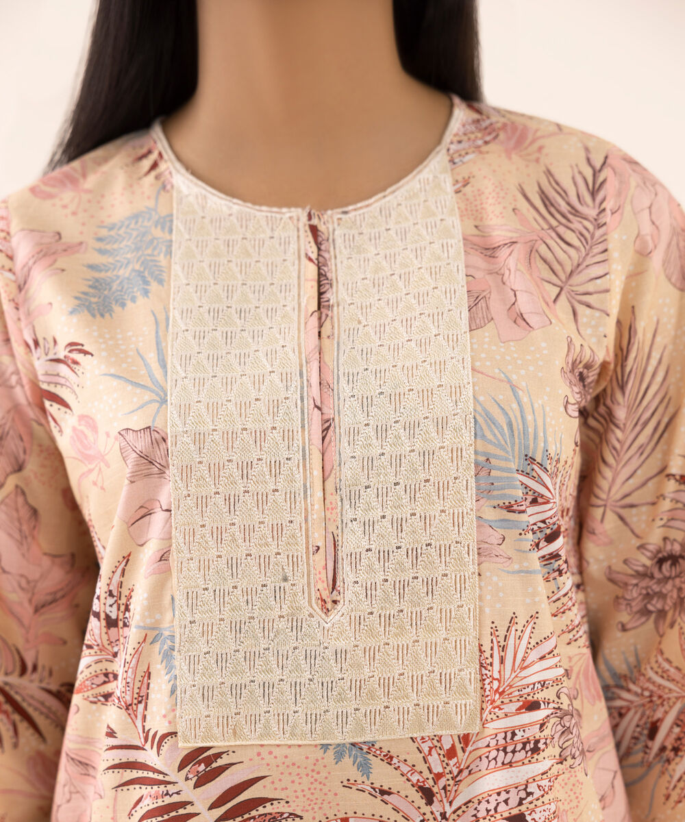 Women's RTW Texured Lawn Peach Printed Aline Shirt