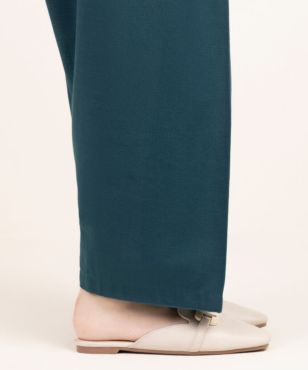 Women's RTW Cambric Green Solid Straight Pants