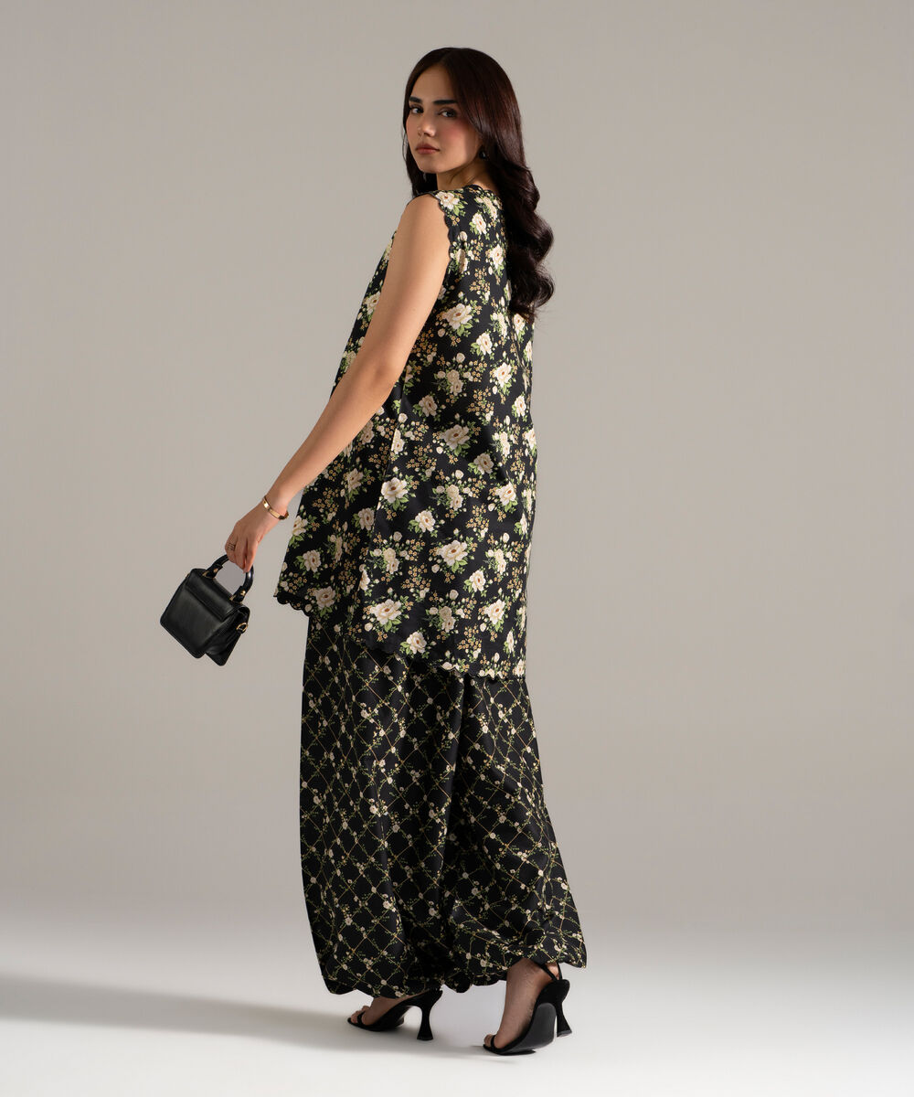 Women's RTW Cotton Viscose Printed Black 2 Piece Suit