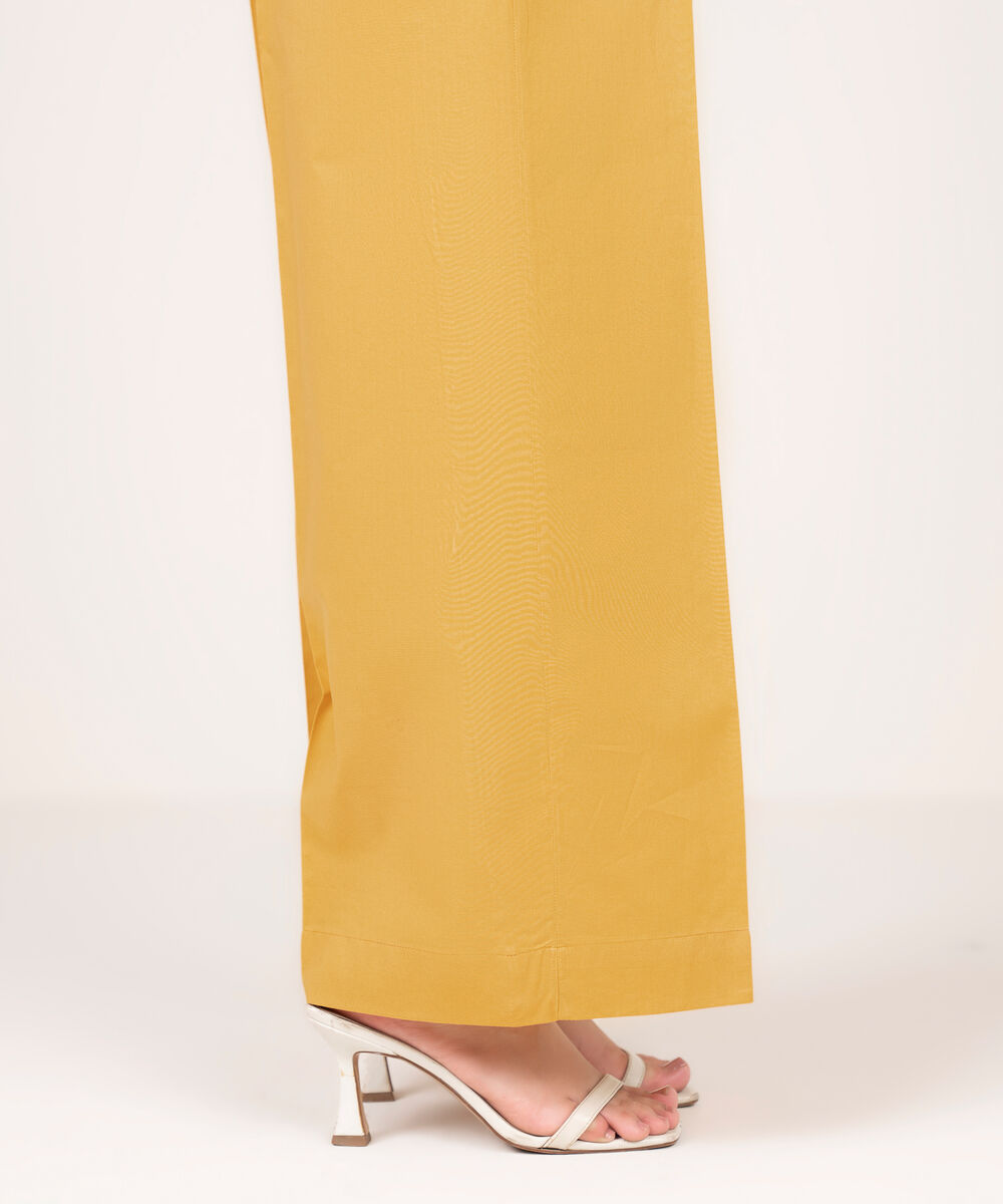 Women's RTW Cotton Solid Yellow Culottes