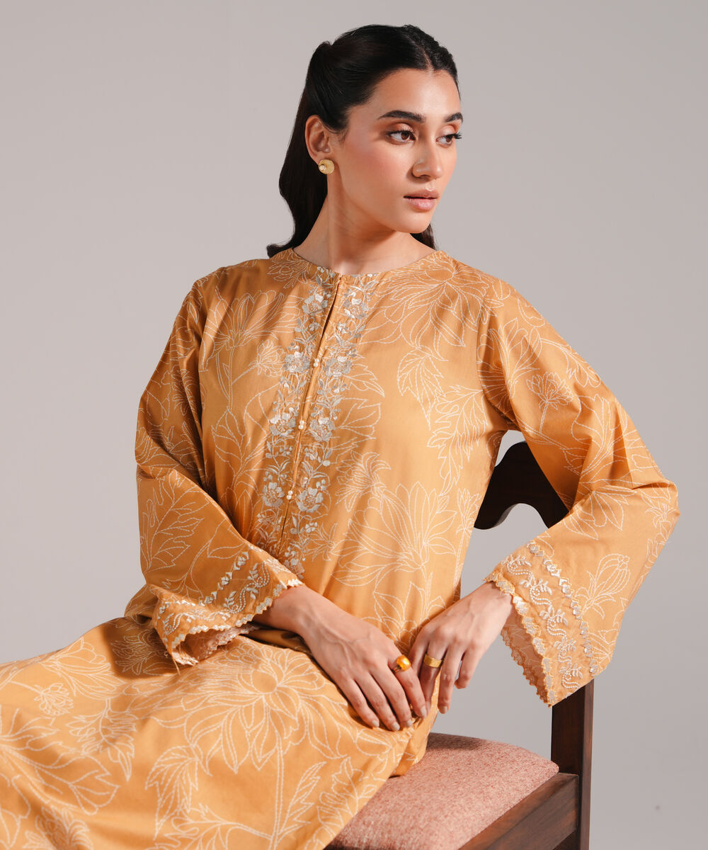 Women's RTW Lawn Embroidered Mustard 2 Piece Suit