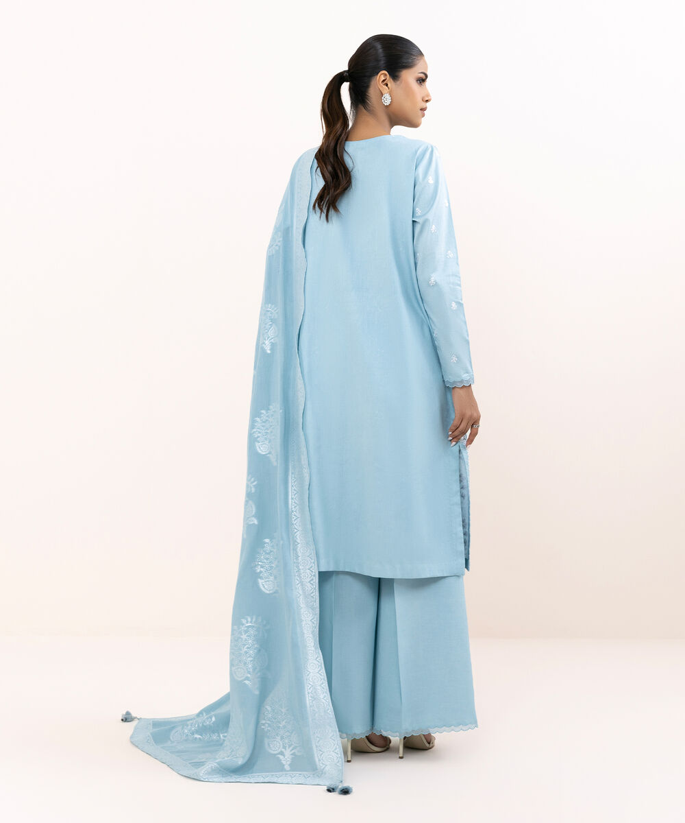 Women's Unstitched Light Cotton Satin Dyed Three Piece Suit