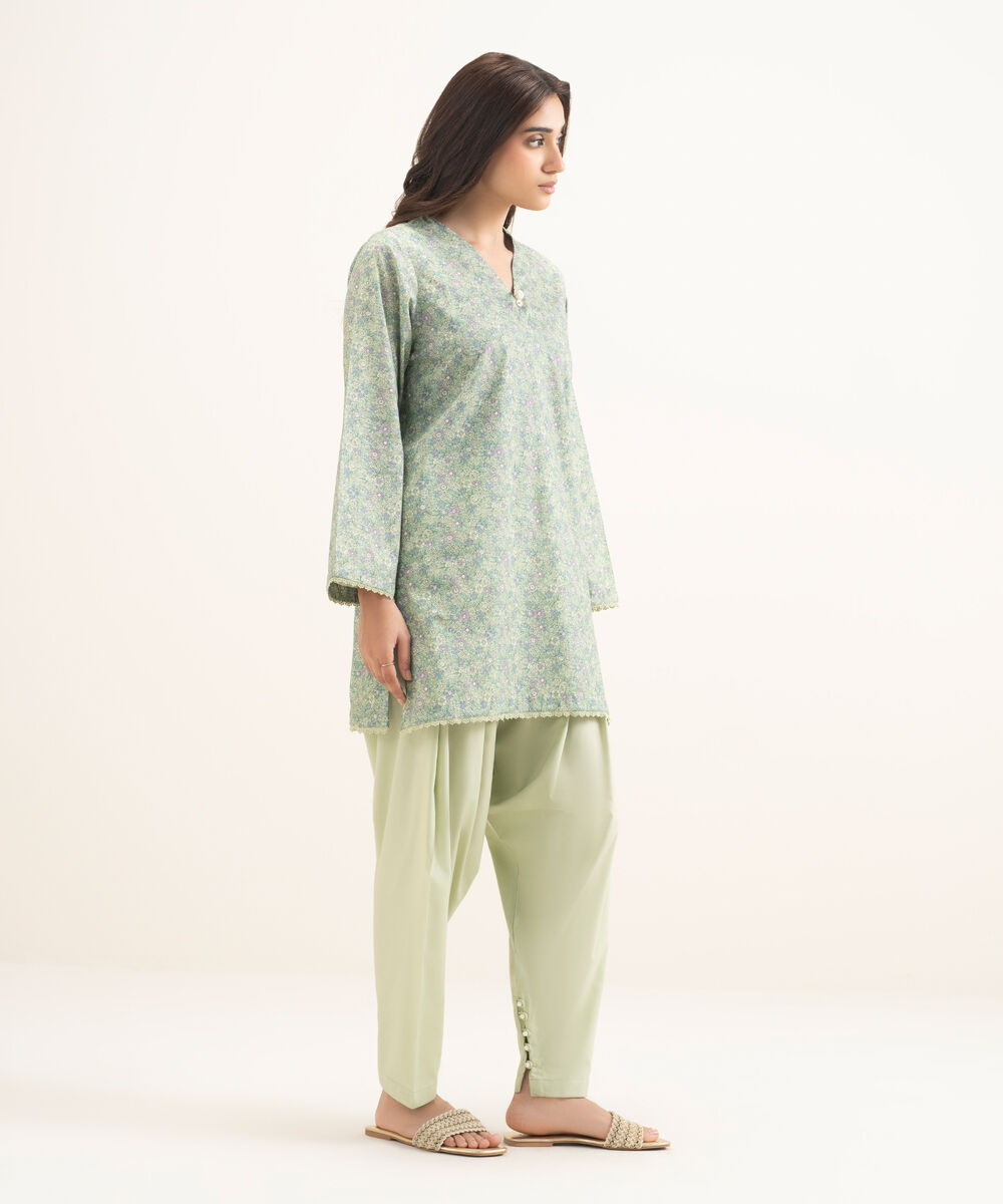 Women's RTW Cotton Viscose Printed Green Straight Shirt