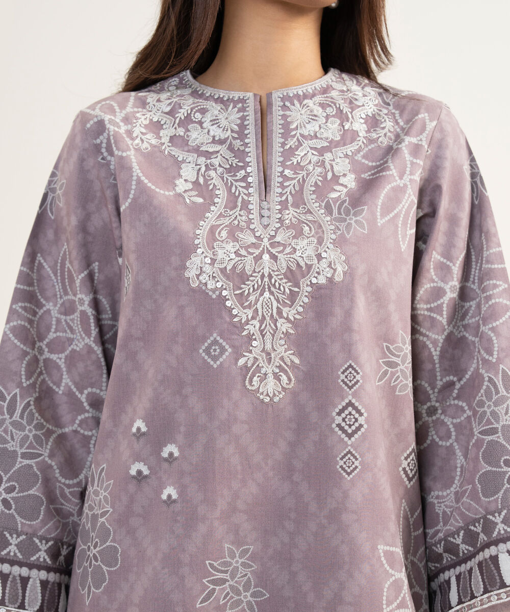 Women's Unstitched Lawn Embroidered Purple 3 Piece Suit