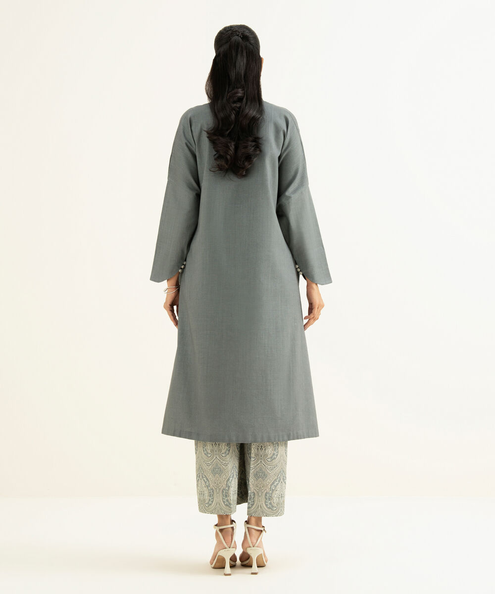 Women's Unstitched Cross Hatch Embroidered Grey 2 Piece Suit