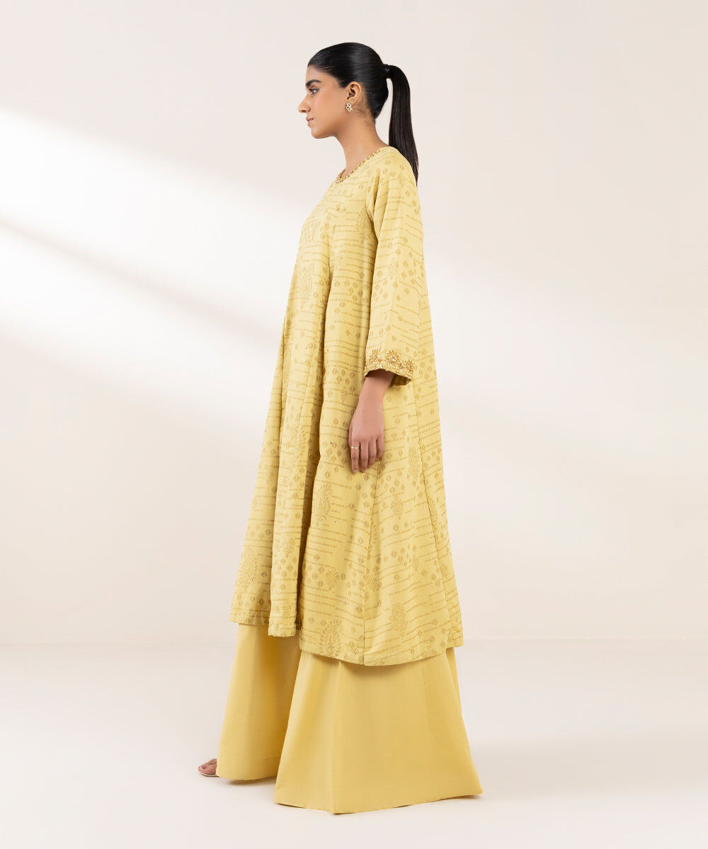 Woman - Yellow Embroidered Cotton Jacquard Shirt