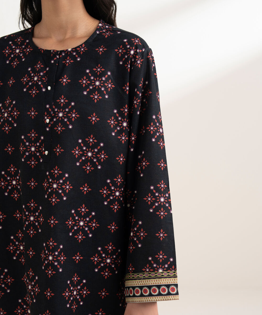 Women's RTW Khaddar Printed Black 3 Piece Suit