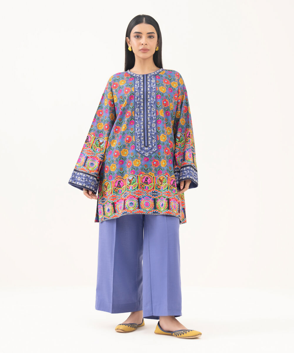 Women's RTW Light Khaddar Embroidered Light Purple Boxy Shirt