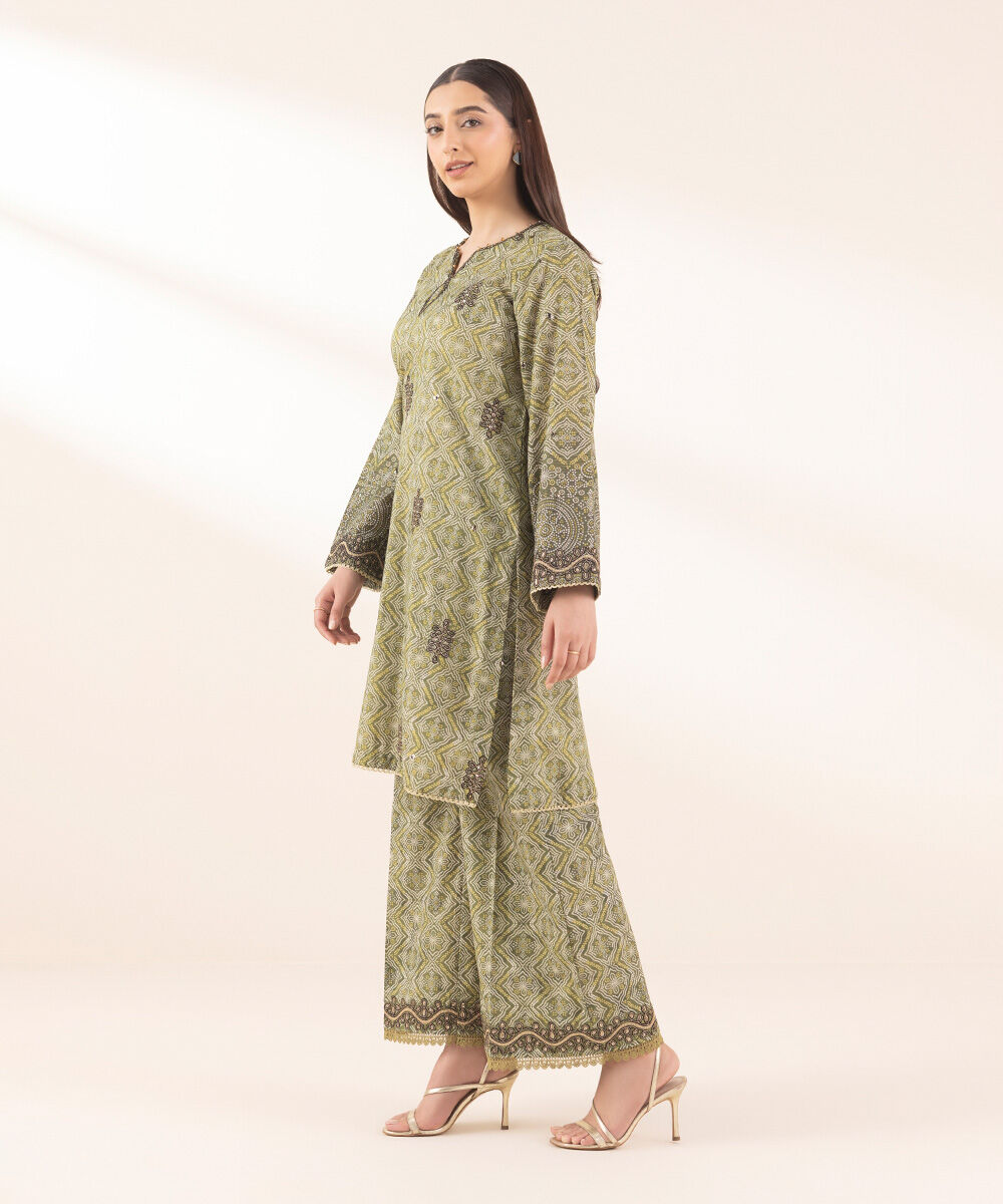 Woman - Green Embroidered Zari Lawn Shirt