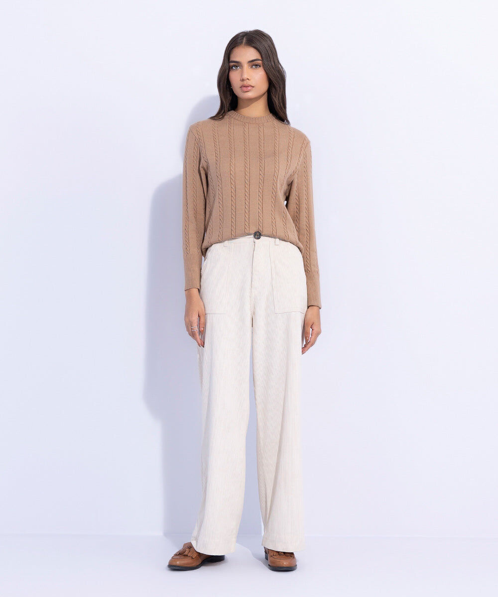 Woman - White Corduroy Trousers