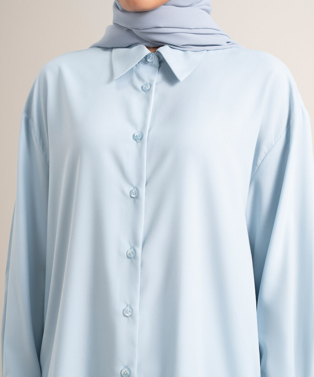 Women's Sky Blue Viscose Button Down